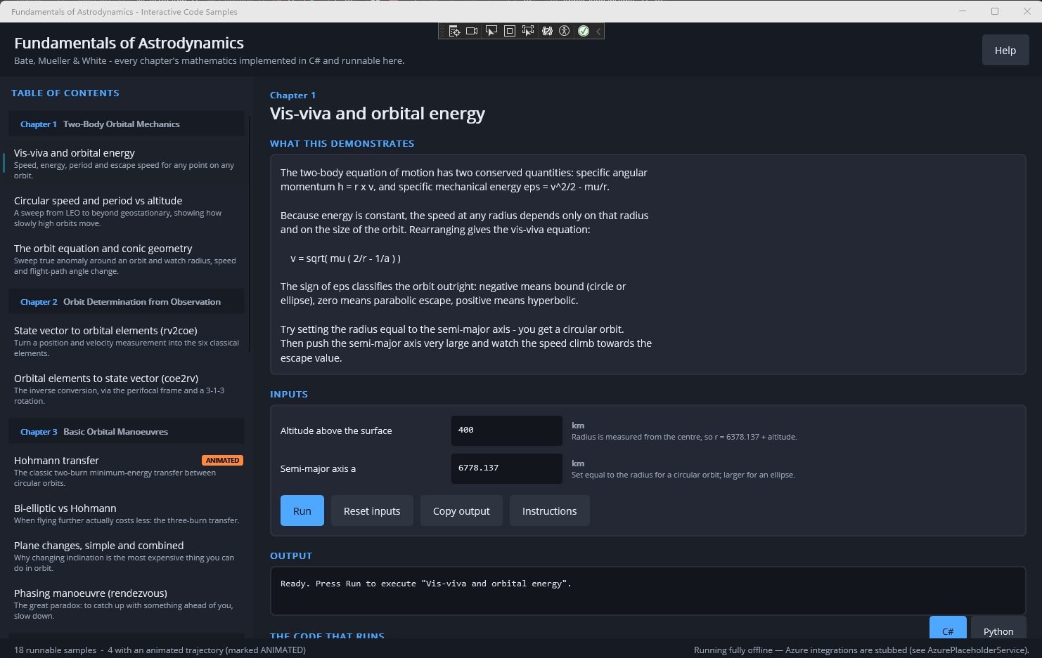 Fundamentals of Astrodynamics Toolkit - screen 1